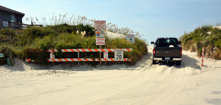 A 4x4 beach access ramp in Emerald Isle, NC