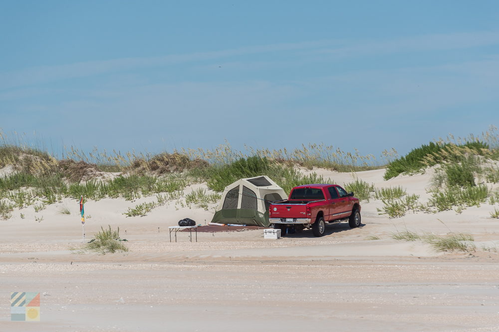 a 4x4 pickup and campsite on Cape Lookout National Seashore