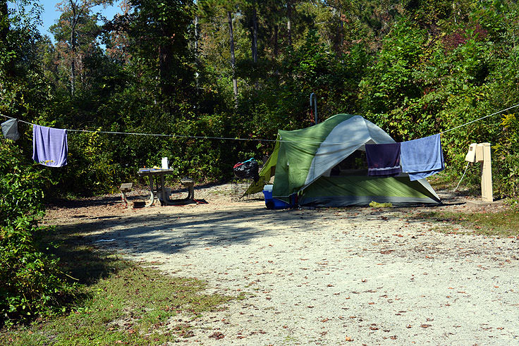 A tent campsite at Neuse River Recreation Area