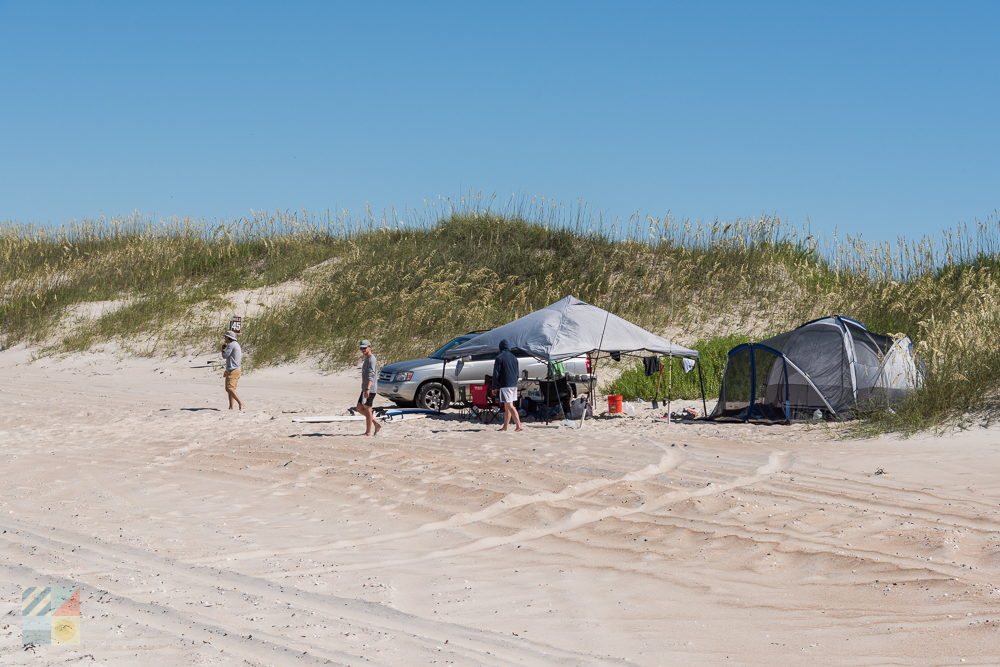 Campers on Cape Lookout near the Cape Lookout Lighthouse